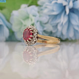 Ellibelle Jewellery VINTAGE RUBY & DIAMOND 9CT GOLD HALO RING
