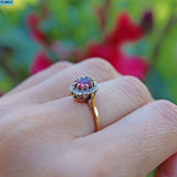 Ellibelle Jewellery VINTAGE RUBY & DIAMOND 9CT GOLD HALO RING