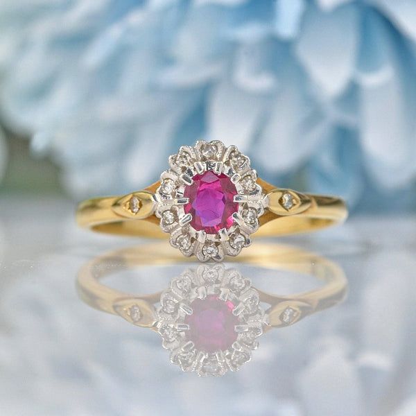 VINTAGE RUBY & DIAMOND 9CT GOLD HALO RING