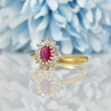 Ellibelle Jewellery VINTAGE RUBY & DIAMOND 9CT GOLD HALO RING