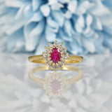 Ellibelle Jewellery VINTAGE RUBY & DIAMOND 9CT GOLD HALO RING