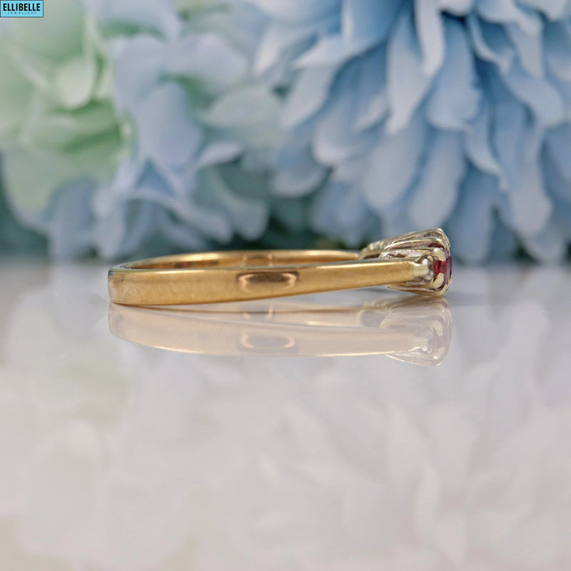 Ellibelle Jewellery VINTAGE RUBY & DIAMOND 9CT GOLD TRILOGY RING