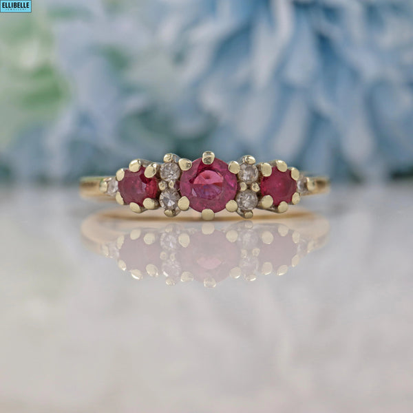 Ellibelle Jewellery VINTAGE RUBY & DIAMOND 9CT GOLD TRILOGY RING