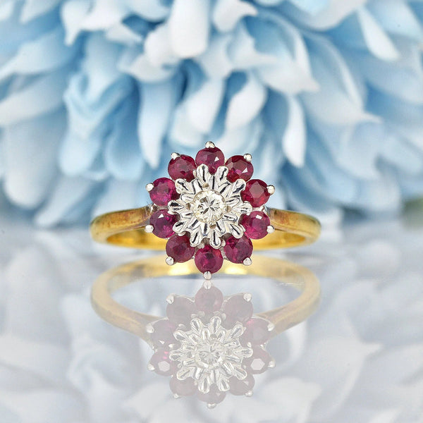 Ellibelle Jewellery VINTAGE RUBY & DIAMOND CLUSTER RING