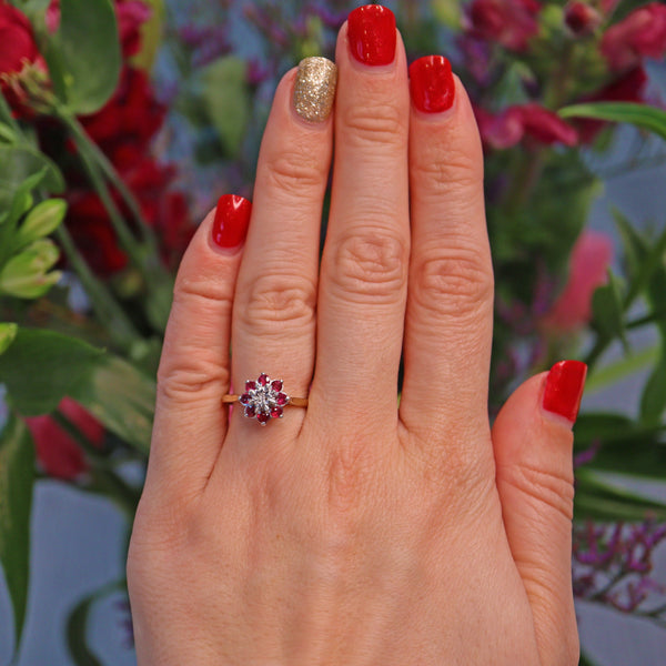 Ellibelle Jewellery VINTAGE RUBY & DIAMOND DAISY CLUSTER RING
