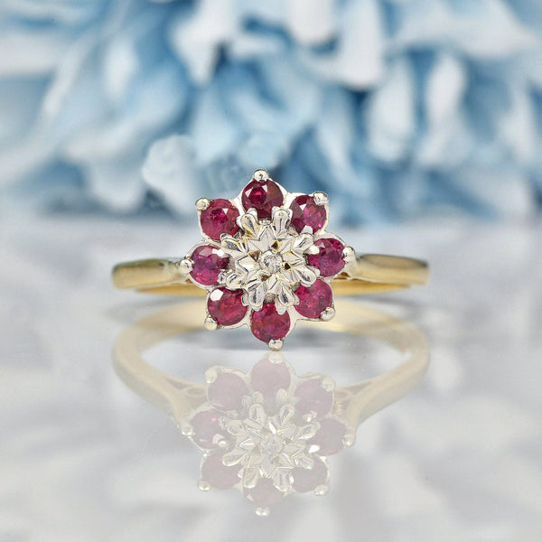 Ellibelle Jewellery VINTAGE RUBY & DIAMOND DAISY CLUSTER RING