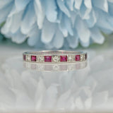Ellibelle Jewellery VINTAGE RUBY & DIAMOND PLATINUM HALF-ETERNITY RING