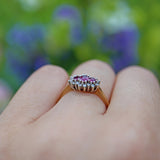 VINTAGE RUBY & DIAMOND TRIPLE CLUSTER RING