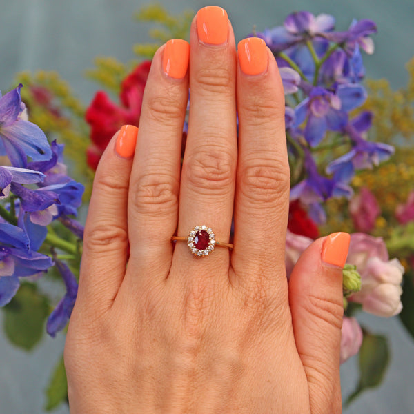 Ellibelle Jewellery Vintage Ruby & Diamond Yellow Gold Cluster Ring
