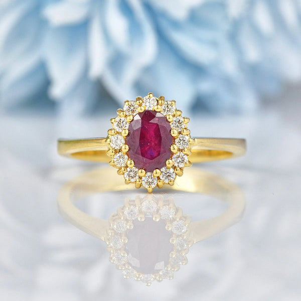 Ellibelle Jewellery Vintage Ruby & Diamond Yellow Gold Cluster Ring