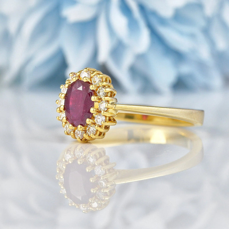 Ellibelle Jewellery Vintage Ruby & Diamond Yellow Gold Cluster Ring