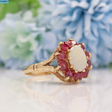 VINTAGE RUBY & OPAL 9CT GOLD HALO CLUSTER RING