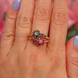 Ellibelle Jewellery Vintage Ruby, Sapphire & Diamond Double Cluster Ring