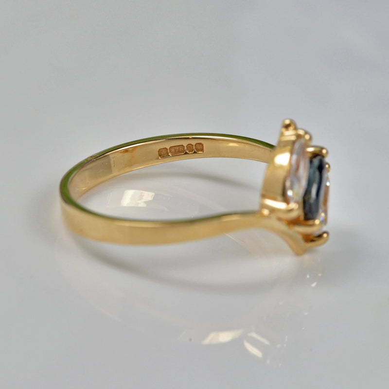 Ellibelle Jewellery VINTAGE SAPPHIRE & CUBIC ZIRCONIA 9CT GOLD RING