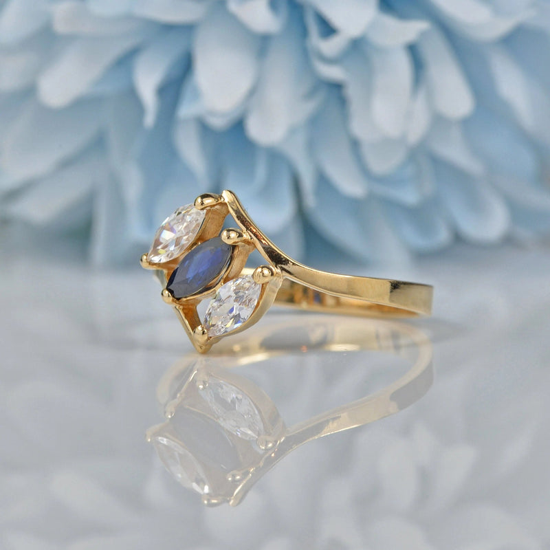 Ellibelle Jewellery VINTAGE SAPPHIRE & CUBIC ZIRCONIA 9CT GOLD RING