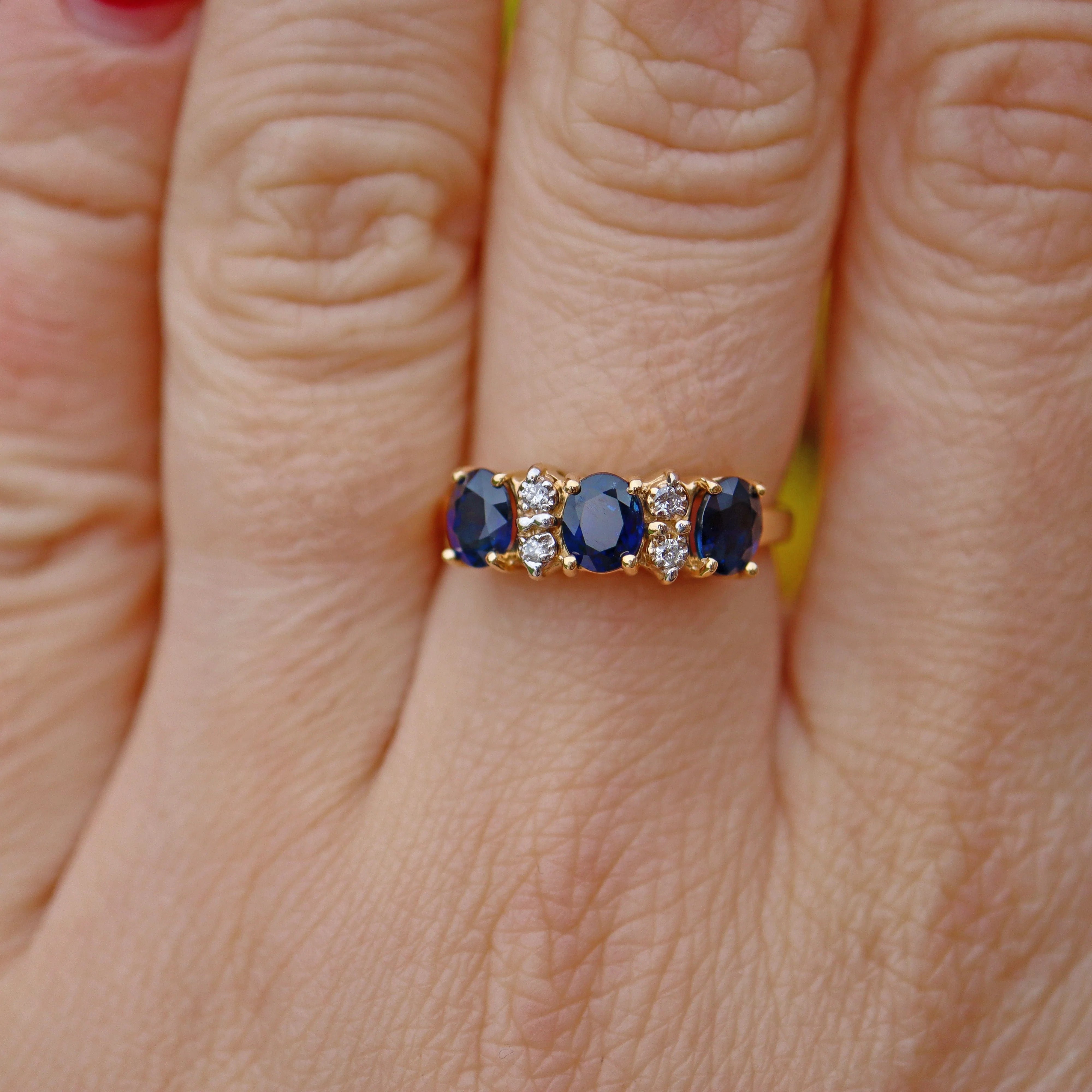 Ellibelle Jewellery VINTAGE SAPPHIRE & DIAMOND 14CT GOLD RING