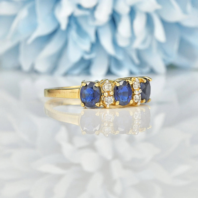 Ellibelle Jewellery VINTAGE SAPPHIRE & DIAMOND 14CT GOLD RING