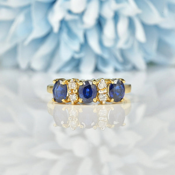 Ellibelle Jewellery VINTAGE SAPPHIRE & DIAMOND 14CT GOLD RING