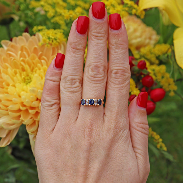 Ellibelle Jewellery VINTAGE SAPPHIRE & DIAMOND 14CT GOLD RING