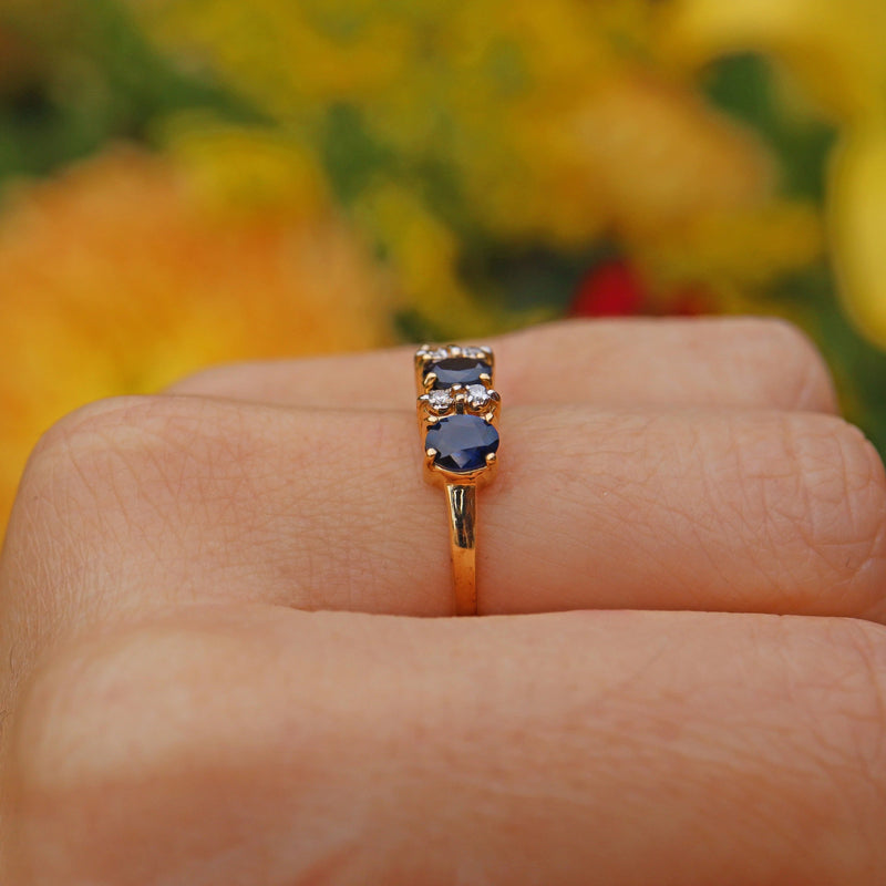 Ellibelle Jewellery VINTAGE SAPPHIRE & DIAMOND 14CT GOLD RING