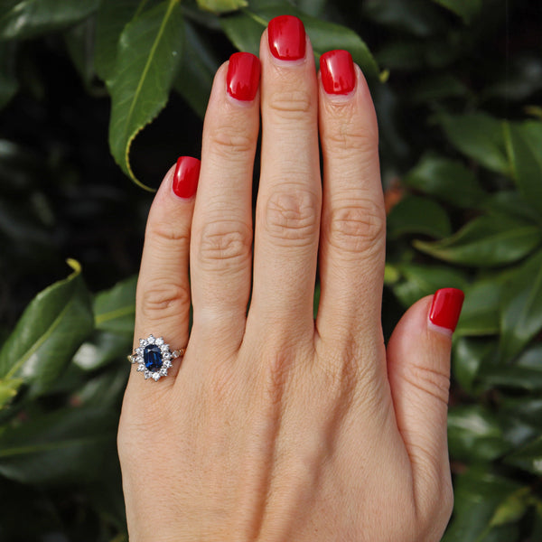 Ellibelle Jewellery Vintage Sapphire & Diamond 18ct Gold and Platinum Cluster Ring