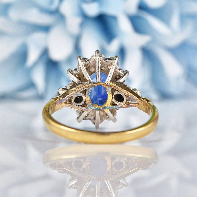 Ellibelle Jewellery Vintage Sapphire & Diamond 18ct Gold and Platinum Cluster Ring