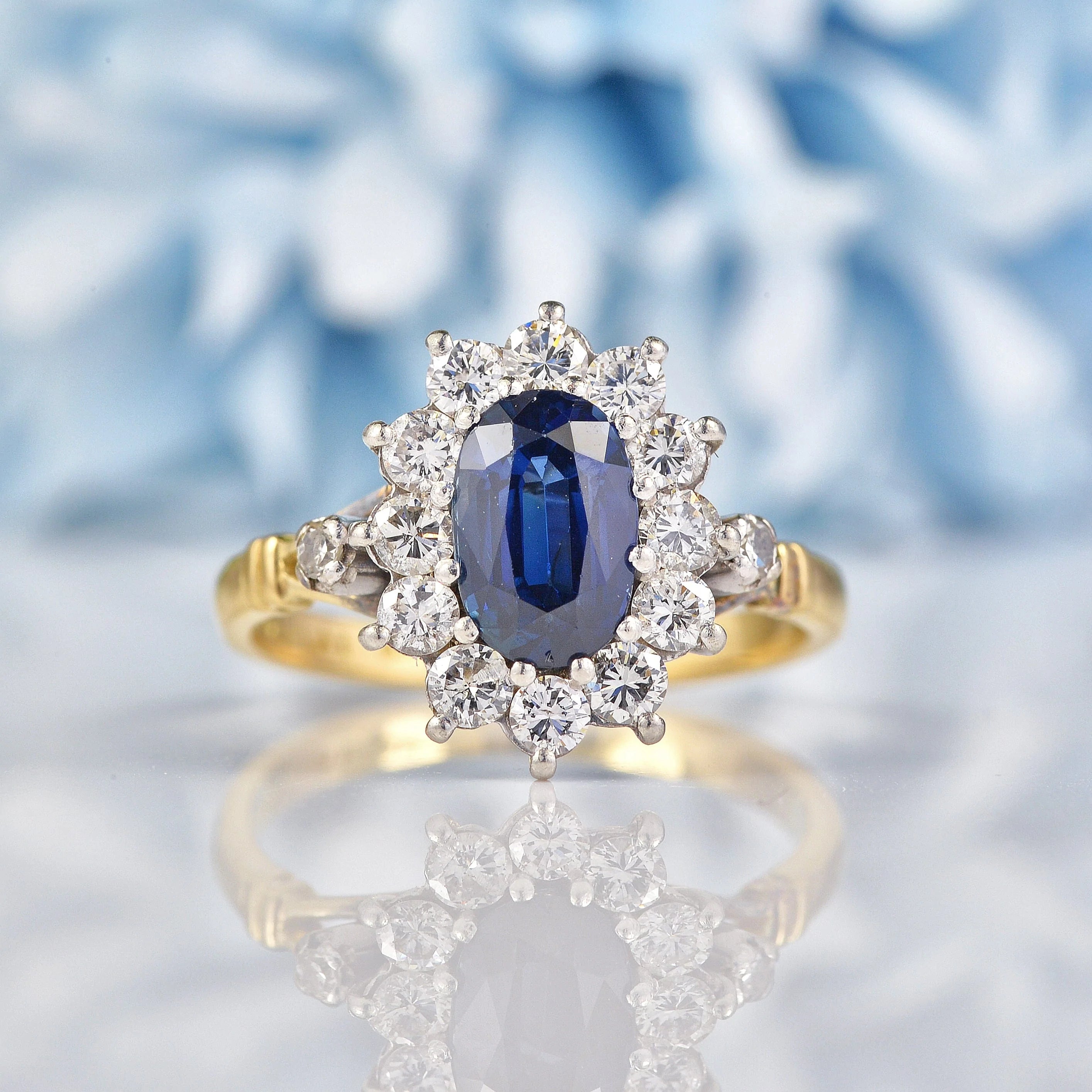 Ellibelle Jewellery Vintage Sapphire & Diamond 18ct Gold and Platinum Cluster Ring