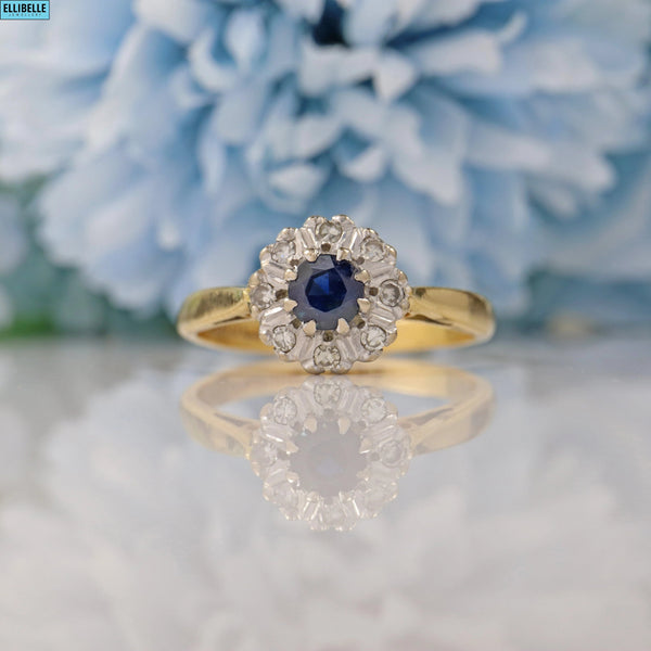 VINTAGE SAPPHIRE & DIAMOND 18CT GOLD CLUSTER RING