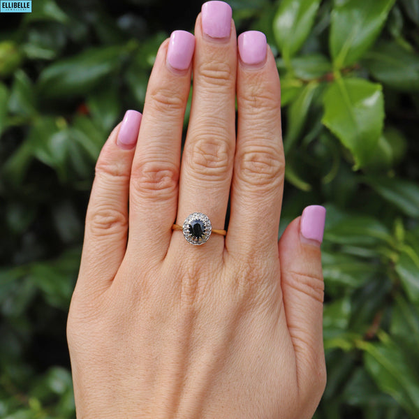 Ellibelle Jewellery VINTAGE SAPPHIRE & DIAMOND 18CT GOLD CLUSTER RING