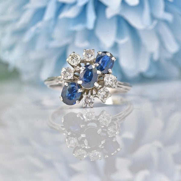 Ellibelle Jewellery VINTAGE SAPPHIRE & DIAMOND 18CT GOLD CLUSTER RING