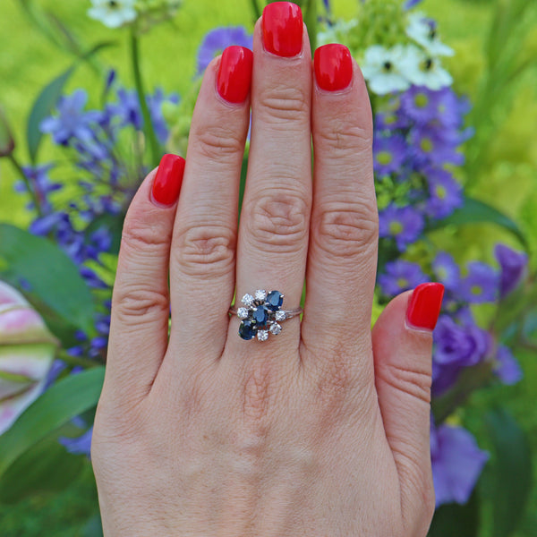 Ellibelle Jewellery VINTAGE SAPPHIRE & DIAMOND 18CT GOLD CLUSTER RING