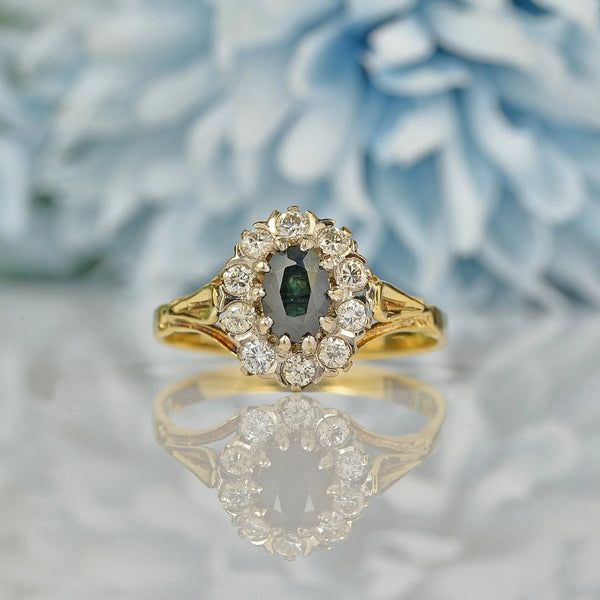 Ellibelle Jewellery VINTAGE SAPPHIRE & DIAMOND 18CT GOLD CLUSTER RING