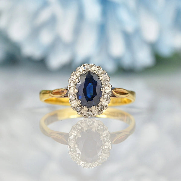 Ellibelle Jewellery VINTAGE SAPPHIRE & DIAMOND 18CT GOLD CLUSTER RING