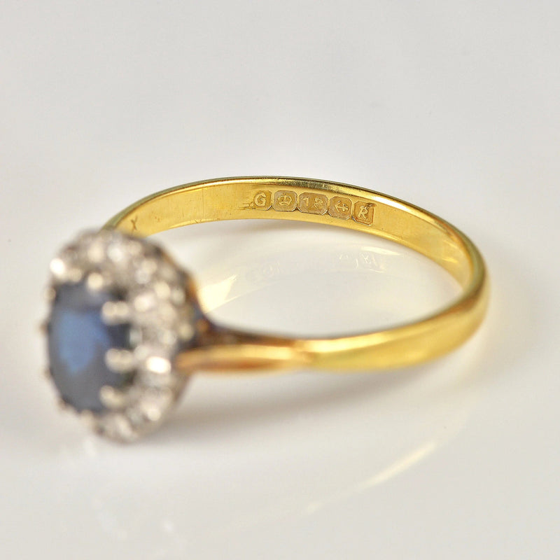 Ellibelle Jewellery VINTAGE SAPPHIRE & DIAMOND 18CT GOLD CLUSTER RING