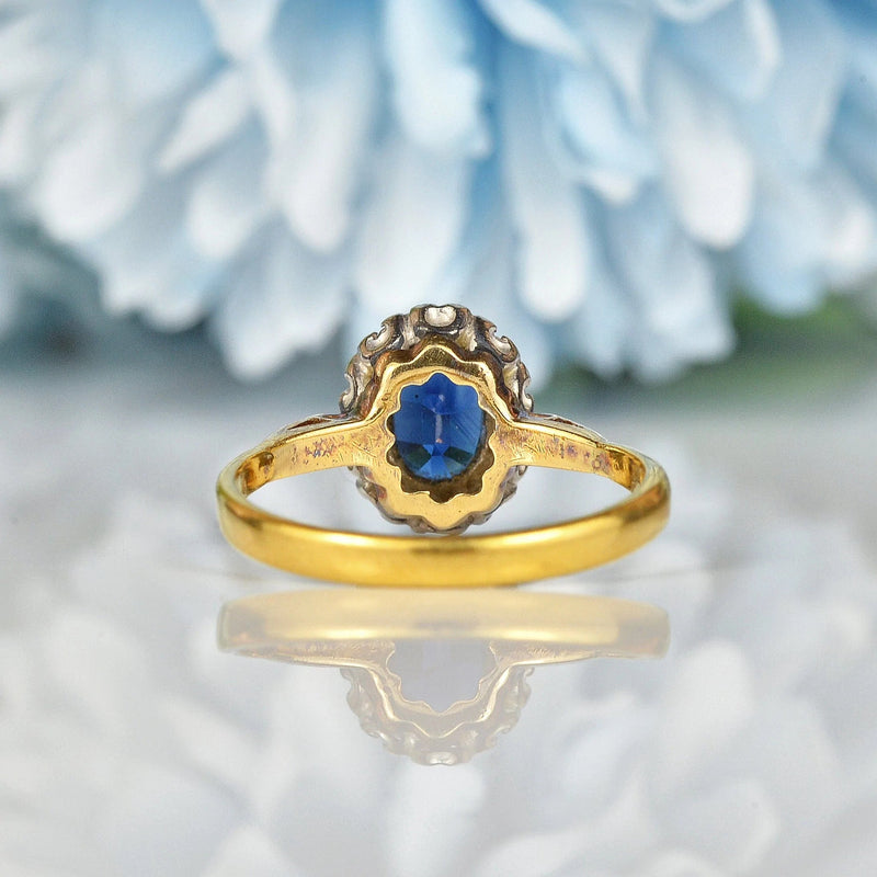 Ellibelle Jewellery VINTAGE SAPPHIRE & DIAMOND 18CT GOLD CLUSTER RING