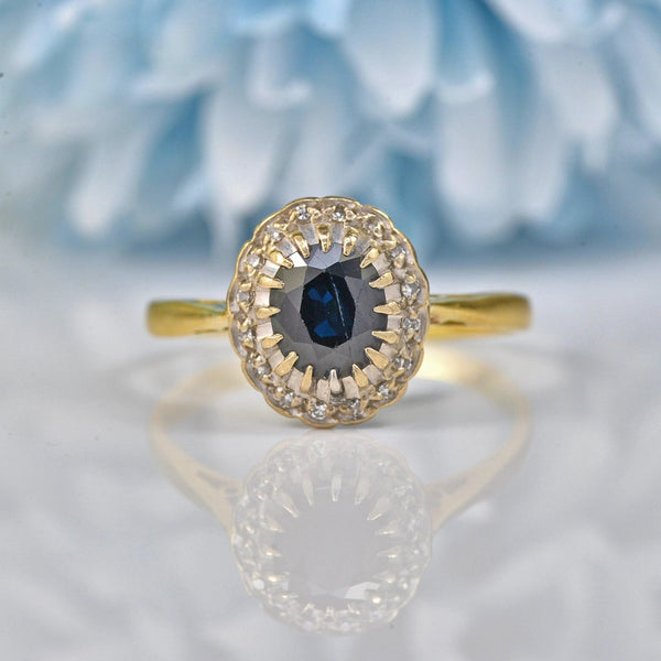Ellibelle Jewellery VINTAGE SAPPHIRE & DIAMOND 18CT GOLD CLUSTER RING