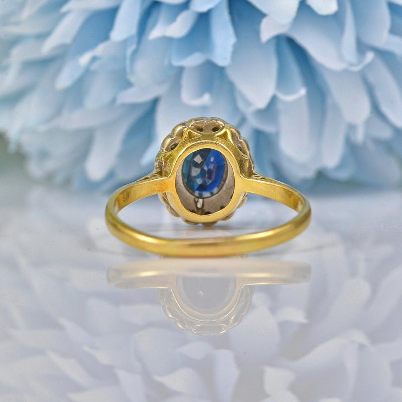 Ellibelle Jewellery VINTAGE SAPPHIRE & DIAMOND 18CT GOLD CLUSTER RING