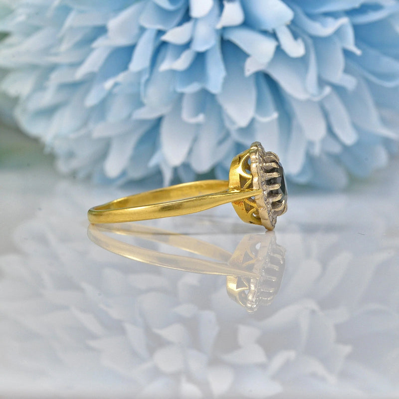Ellibelle Jewellery VINTAGE SAPPHIRE & DIAMOND 18CT GOLD CLUSTER RING