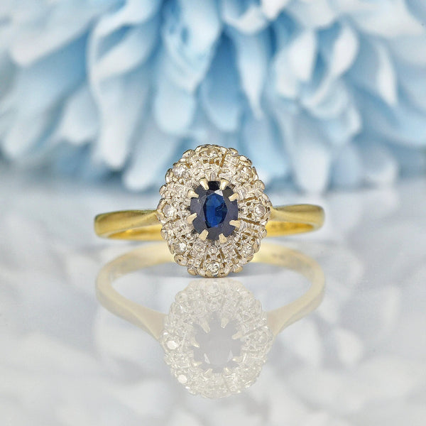 Ellibelle Jewellery VINTAGE SAPPHIRE & DIAMOND 18CT GOLD CLUSTER RING
