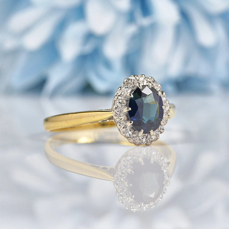 Ellibelle Jewellery Vintage Sapphire & Diamond 18ct Gold Cluster Ring