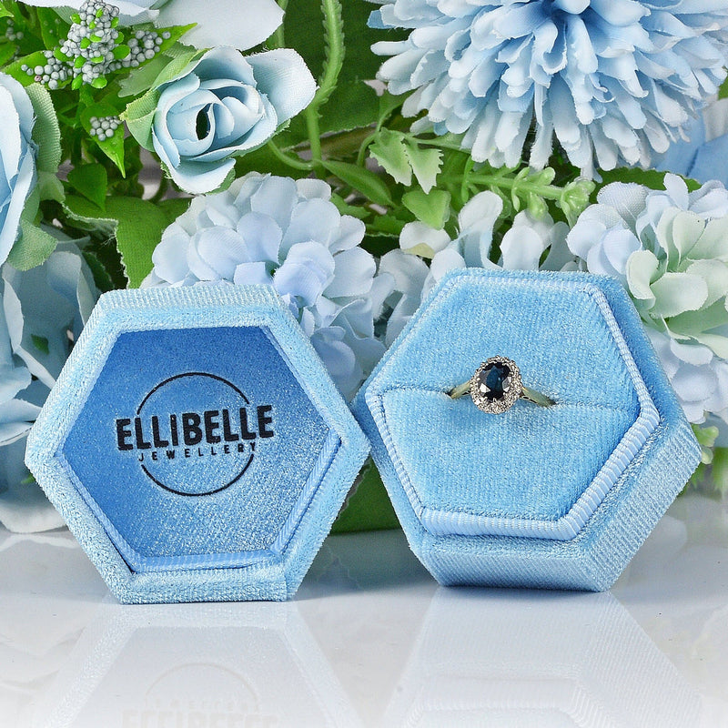 Ellibelle Jewellery Vintage Sapphire & Diamond 18ct Gold Cluster Ring