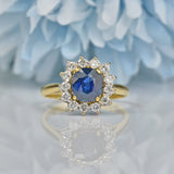 VINTAGE SAPPHIRE & DIAMOND 18CT GOLD CUSHION CLUSTER RING