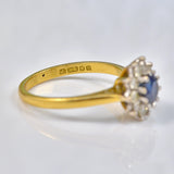 Ellibelle Jewellery VINTAGE SAPPHIRE & DIAMOND 18CT GOLD DAISY CLUSTER RING