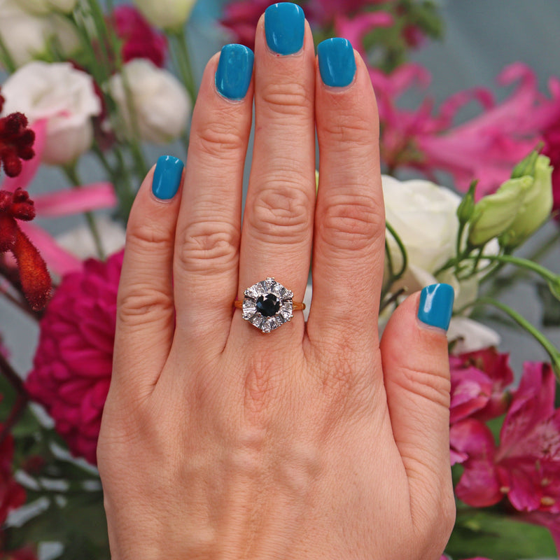 Ellibelle Jewellery Vintage Sapphire & Diamond 18ct Gold Dress Ring