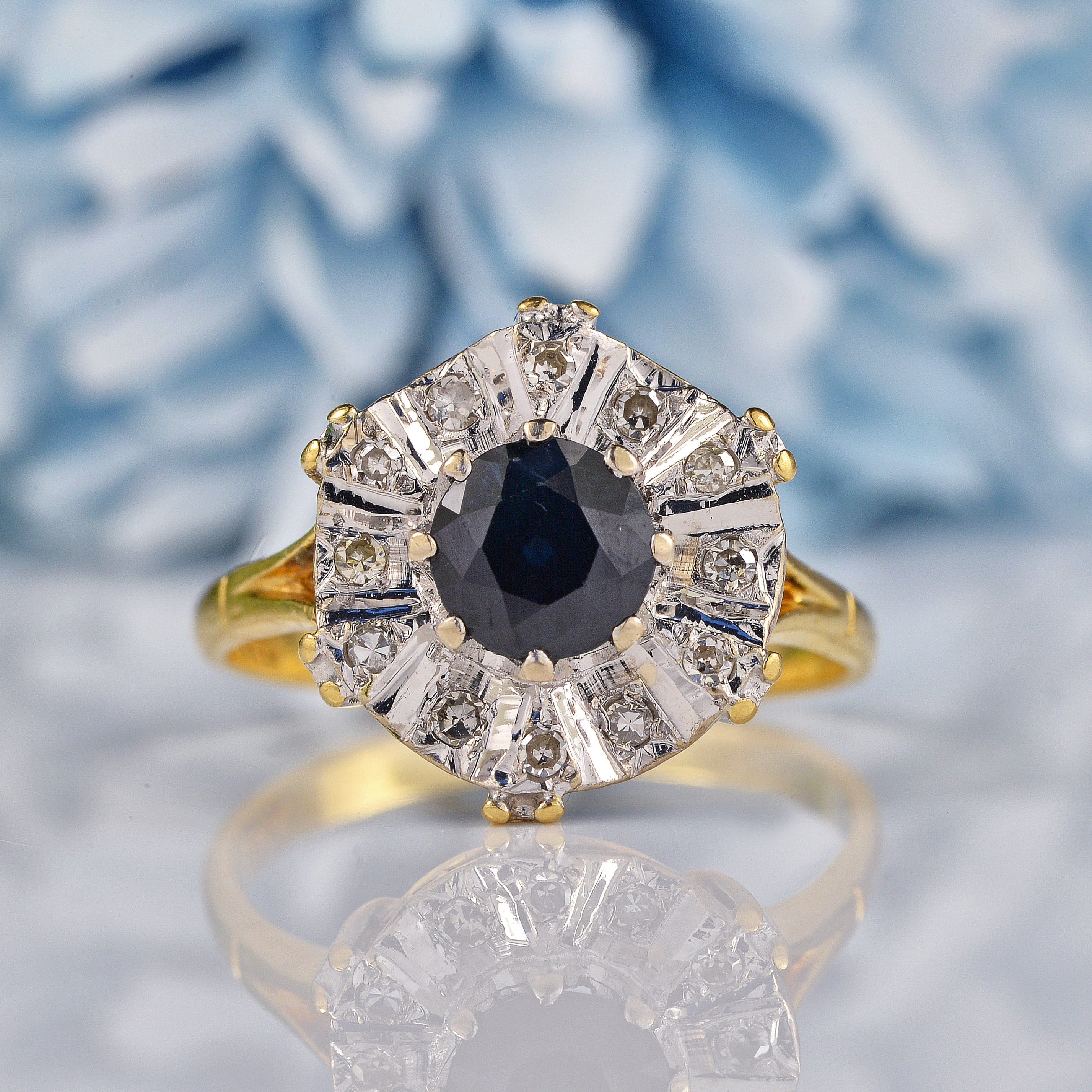 Ellibelle Jewellery Vintage Sapphire & Diamond 18ct Gold Dress Ring