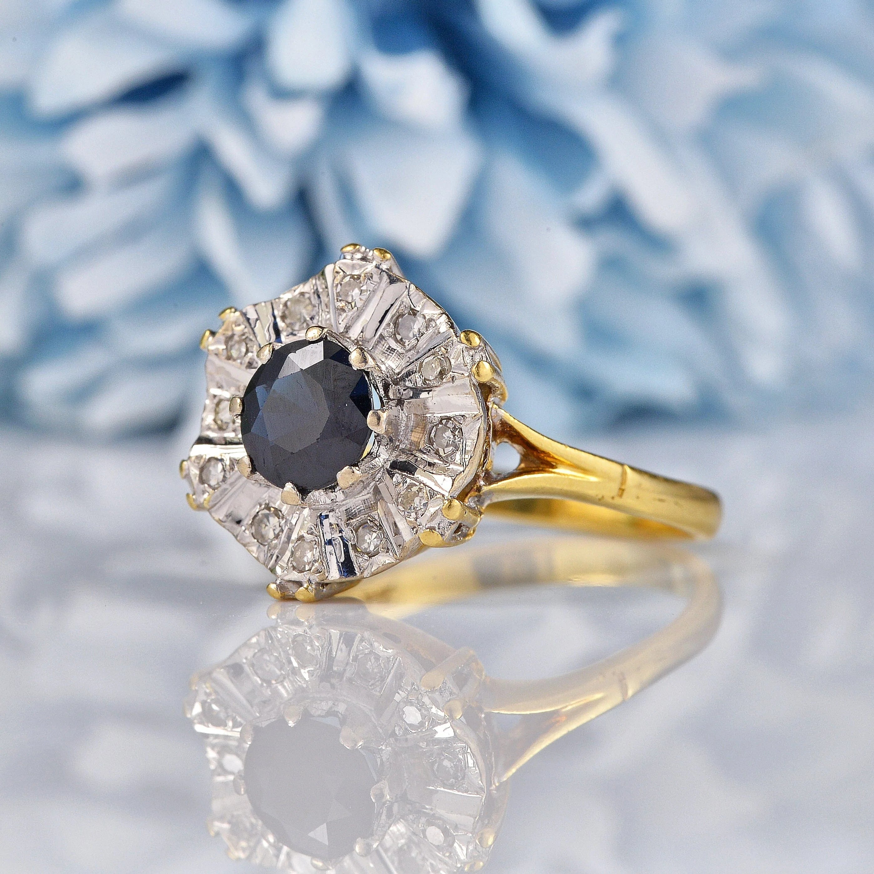 Ellibelle Jewellery Vintage Sapphire & Diamond 18ct Gold Dress Ring