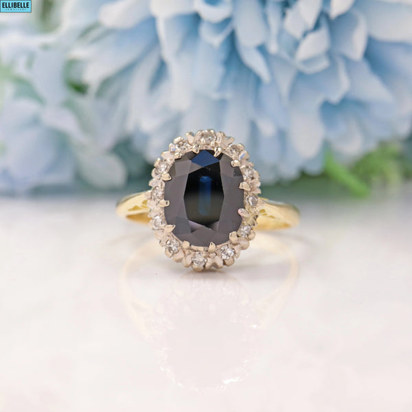 Vintage Sapphire & Diamond 18ct Gold Halo Cluster Ring