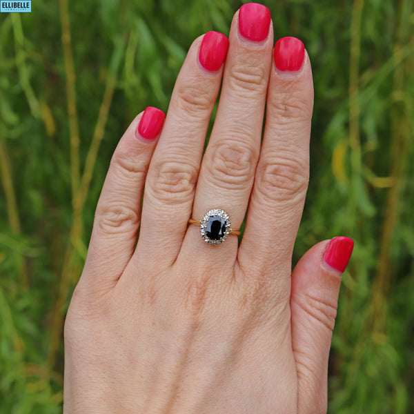 Vintage Sapphire & Diamond 18ct Gold Halo Cluster Ring