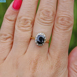 Vintage Sapphire & Diamond 18ct Gold Halo Cluster Ring