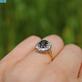 VINTAGE SAPPHIRE & DIAMOND 18CT GOLD HALO CLUSTER RING